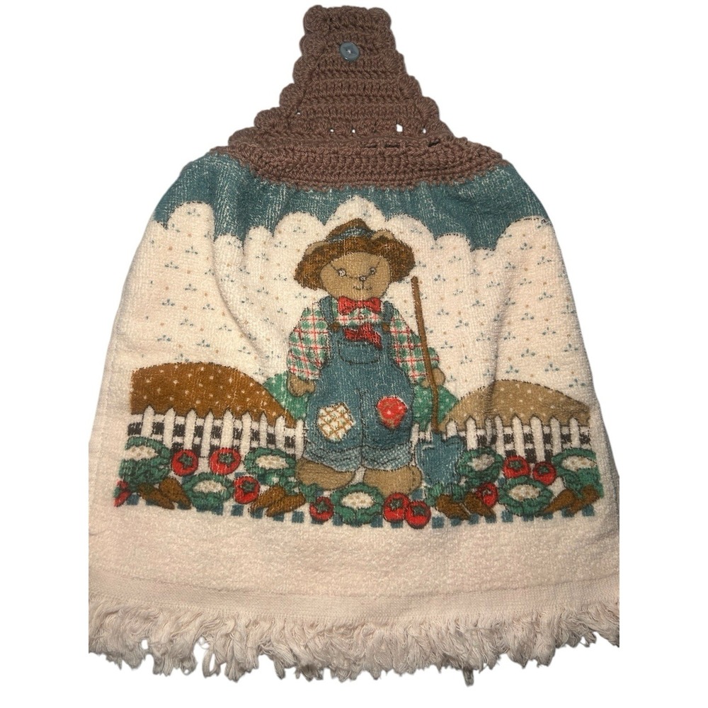 Vintage‎ Fringed Crocheted Hanging Kitchen Hand Towel -